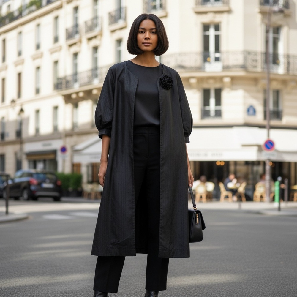 NICOLE FARHI Black Trench Coat - Picture 9 of 10